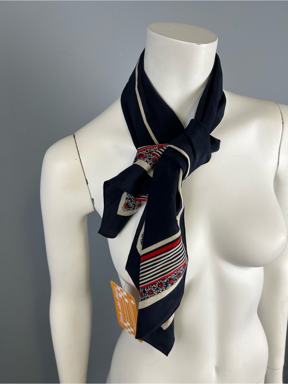 Vintage Renata Paris Navy Floral Stripe Neck Scarf